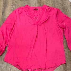 Vince Camuto V-Neck Long Sleeve Blouse - Hot Pink
